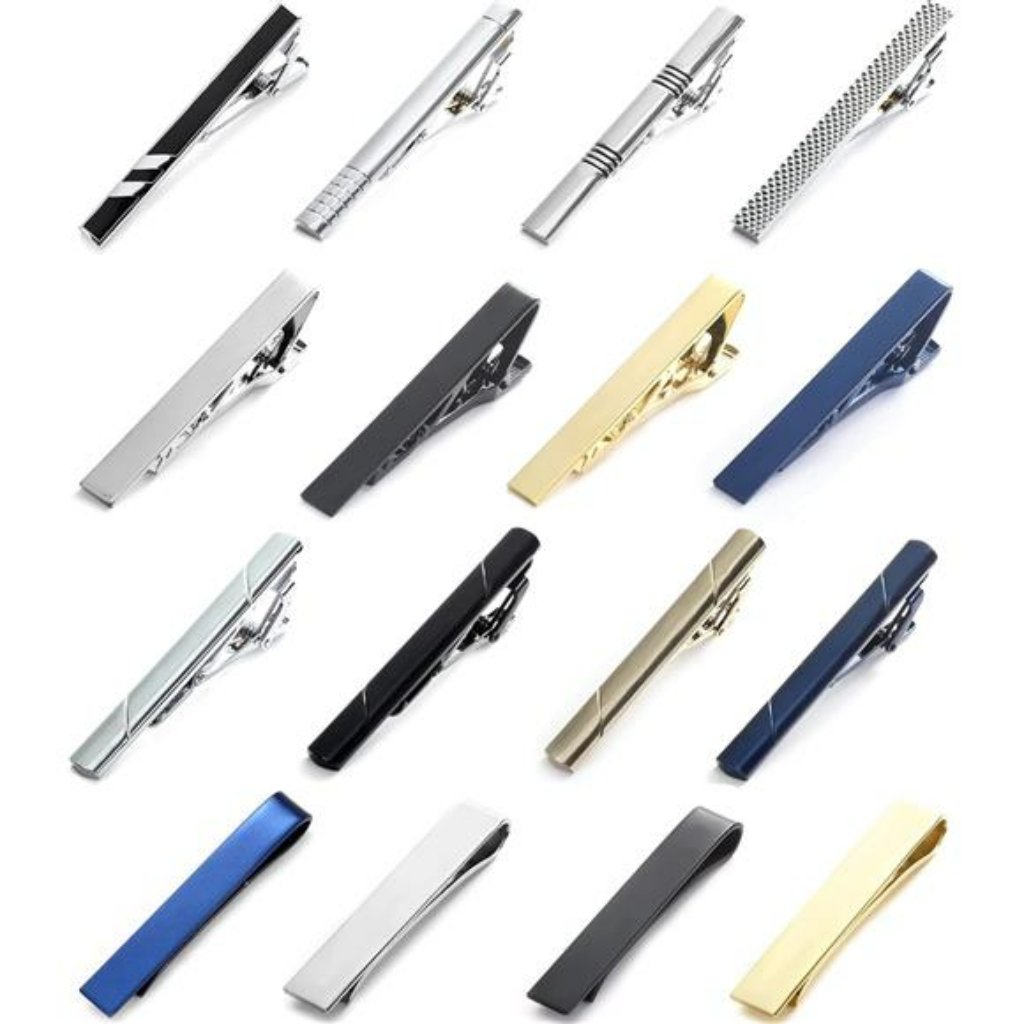 Mens Tie Clips Set Silver Necktie Bar Tack Pins Business Formal Accessories